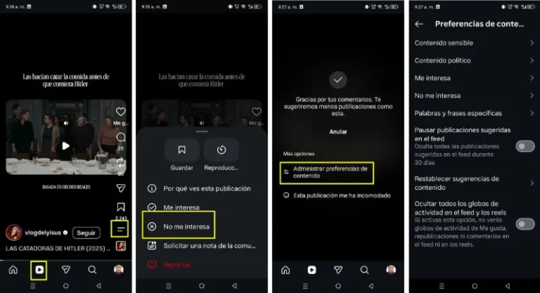 Comment indiquer que je ne suis pas intéressé par un Reel