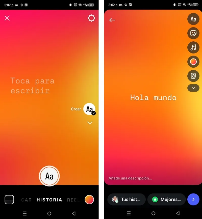 Créez une histoire avec du texte Instagram