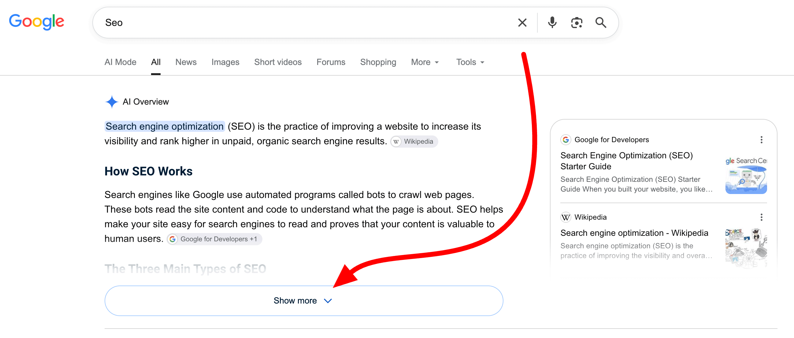 Présentation de Google Ai Bouton Afficher plus