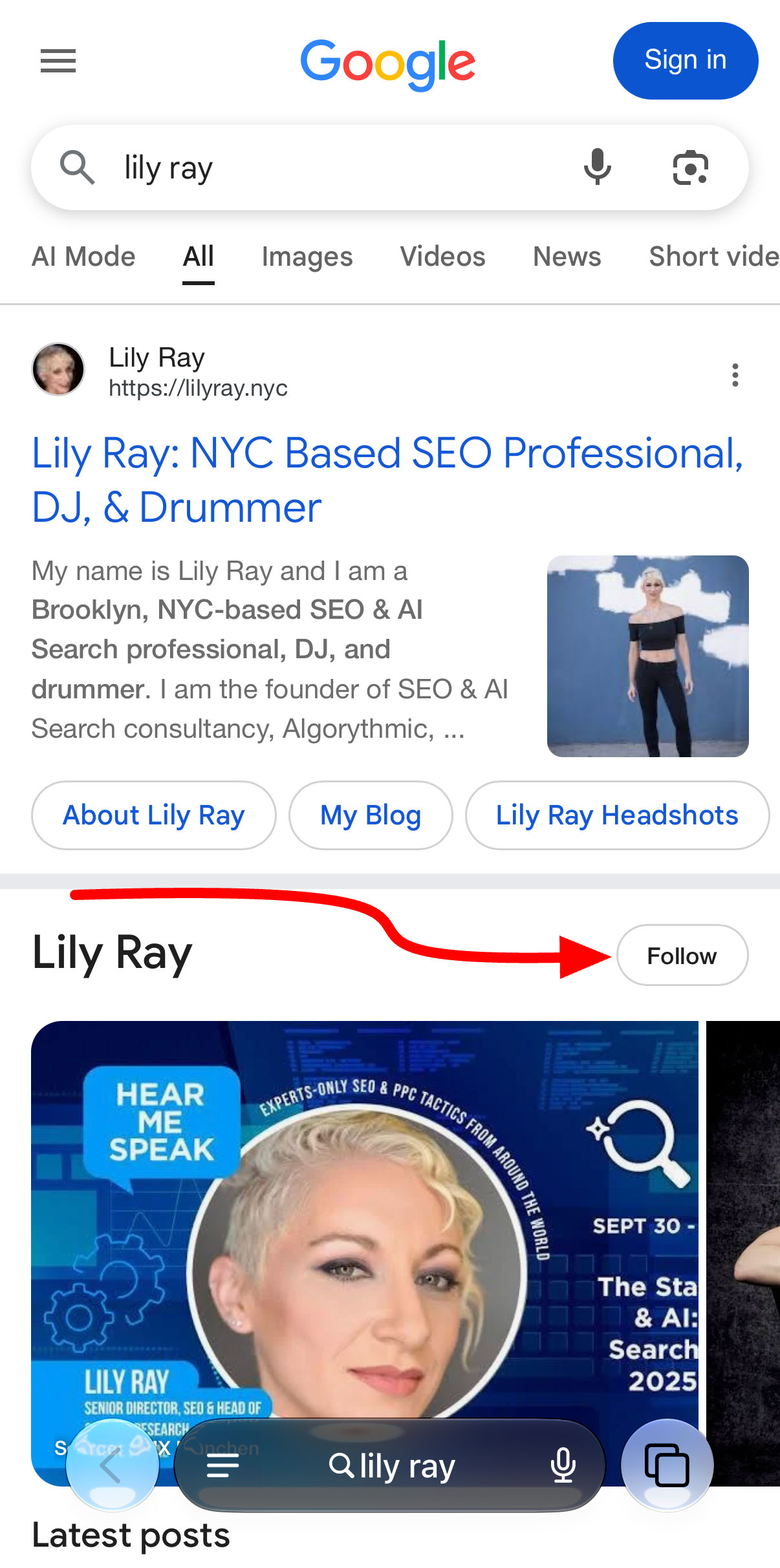 Profils de recherche du bouton de suivi Google Mobile