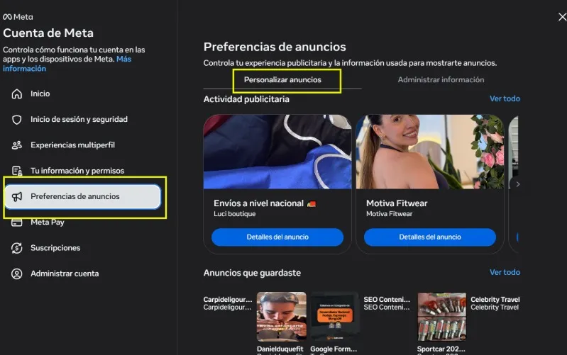 configurer les préférences publicitaires Facebook Instagram
