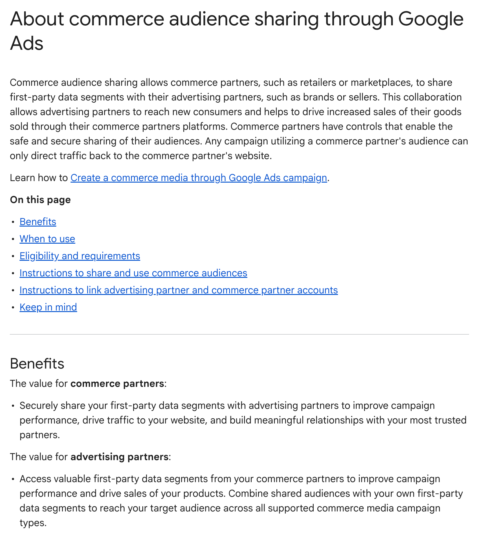 Partage d'audience Google Ads Commerce