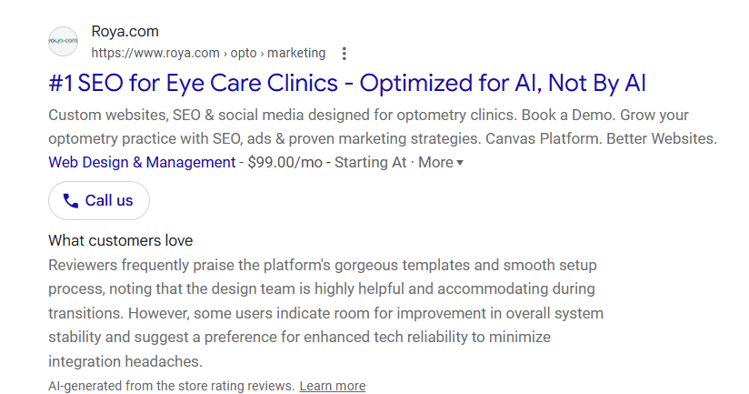 Avis sur les magasins générés par Google Ads Ai