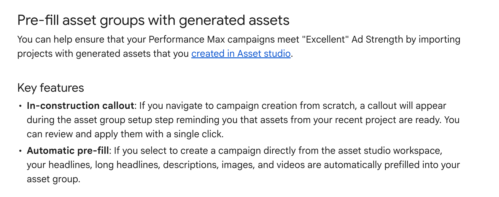 Texte des actifs Google pré-remplis