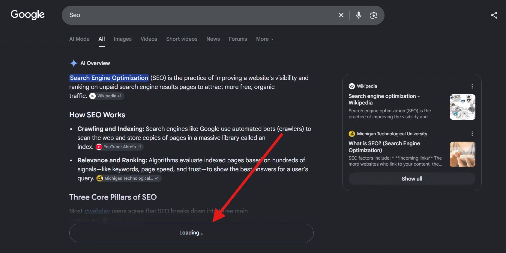 Bouton de chargement de la présentation de Google Ai