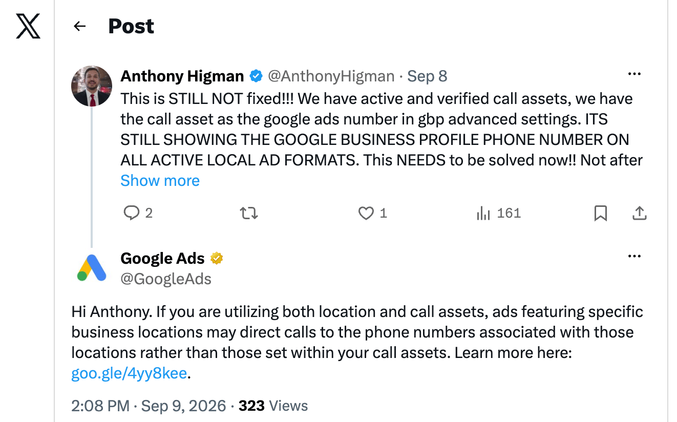 Réponse au tweet Google Ads
