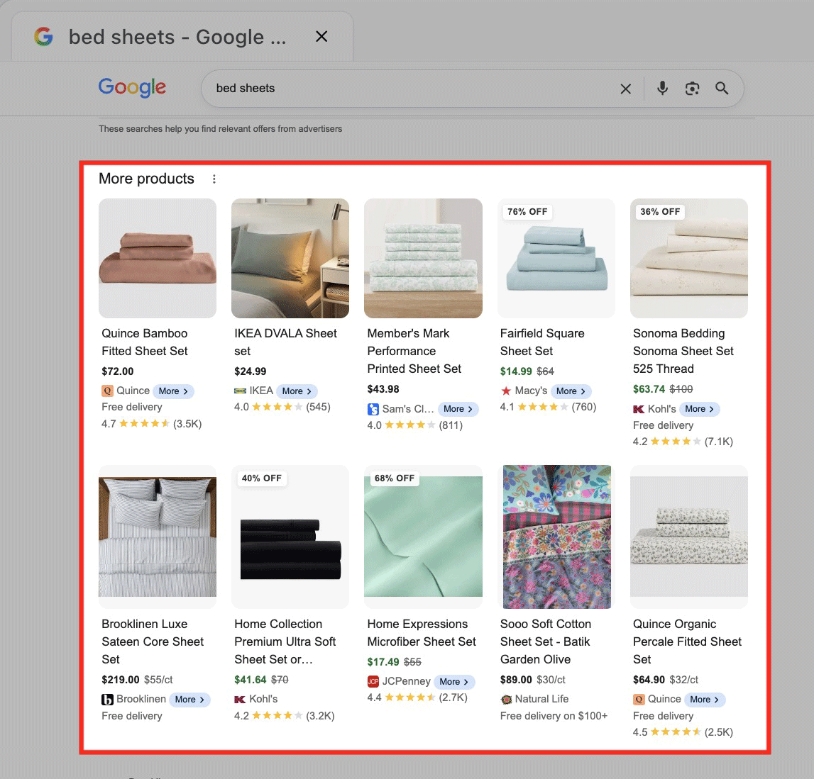 Google Blue Shopping Search