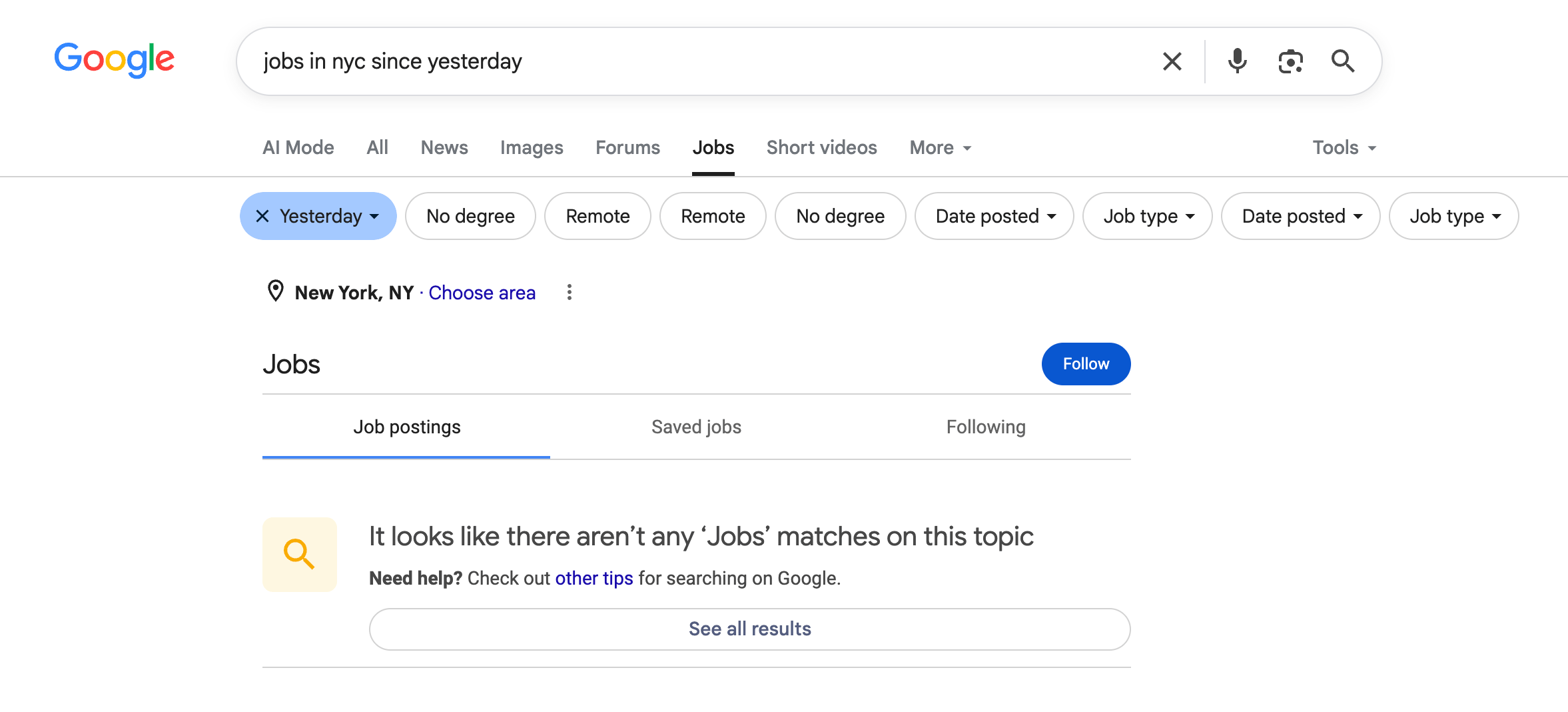 Recherche d'emploi Google 1 jours