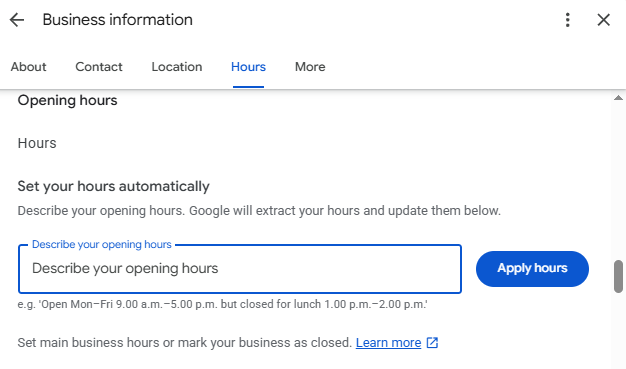 Google décrit les heures d'ouverture