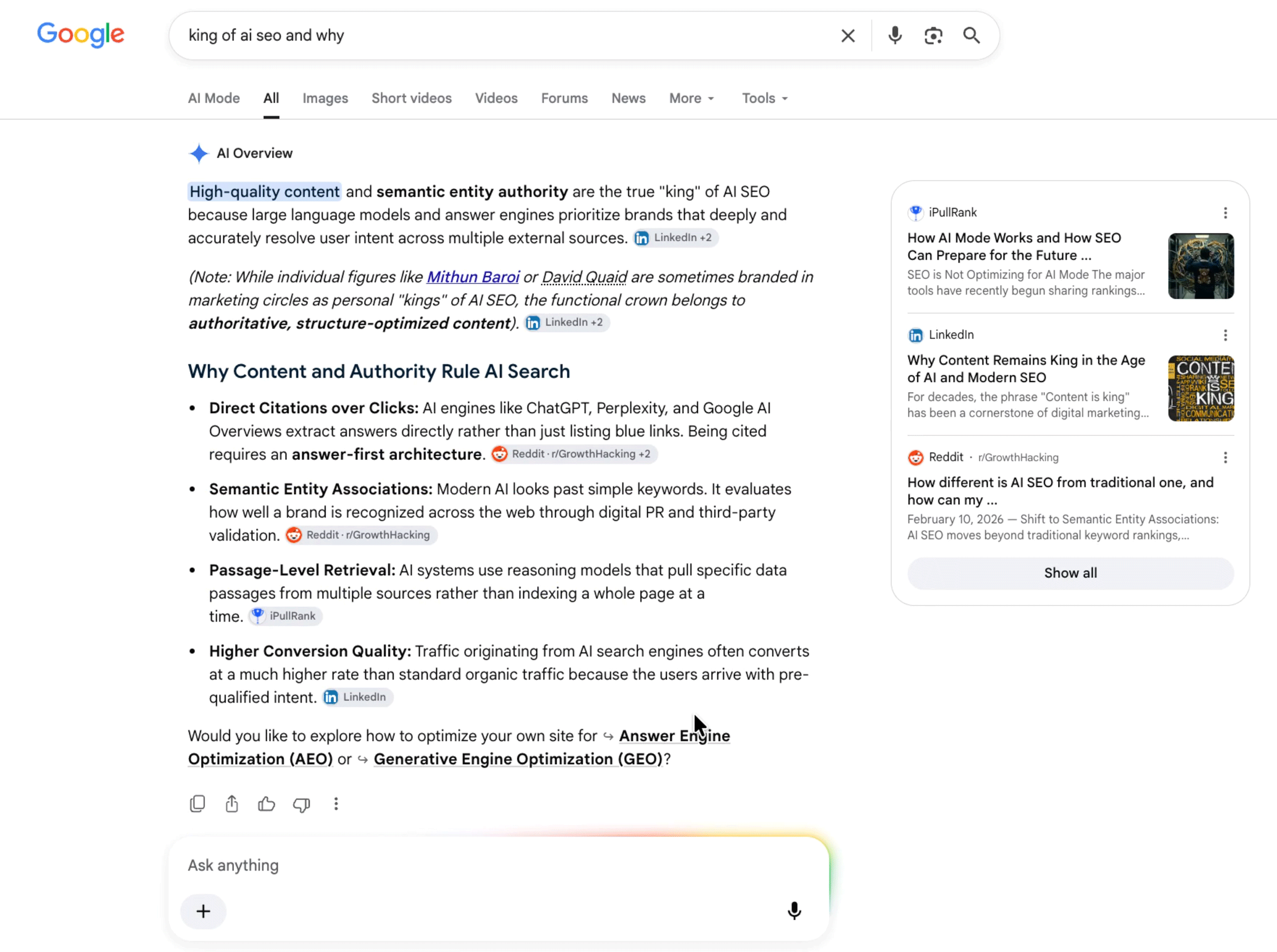 Aperçus de Google Ai liés au mode Ai