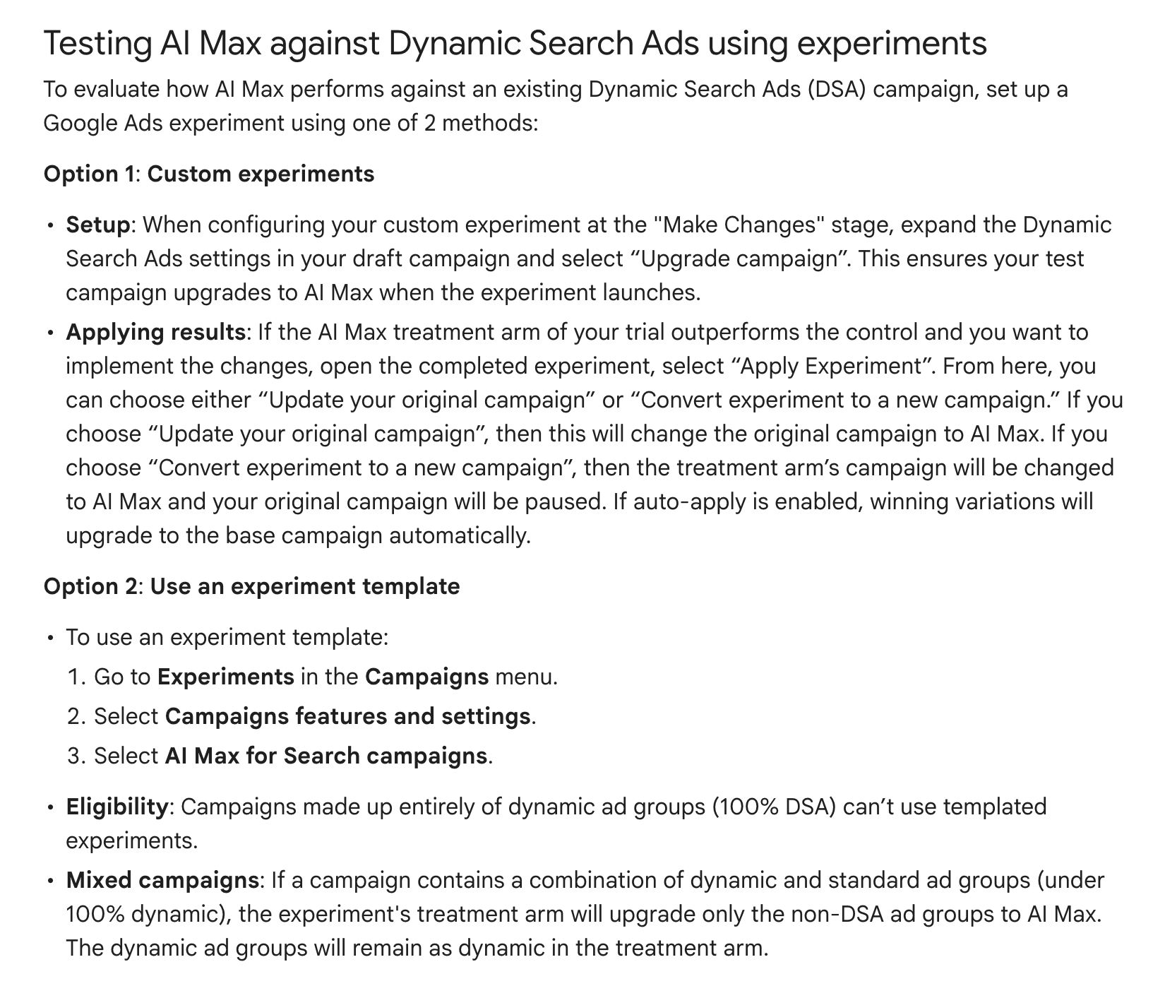Google Ads teste Ai Max contre Dsa