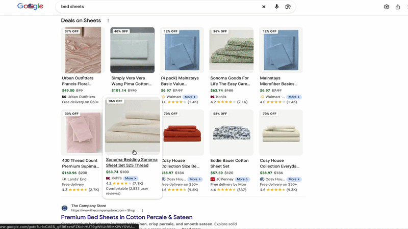 Panneau latéral des résultats des produits Google