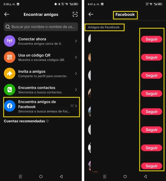 Trouver des amis Facebook sur TikTok