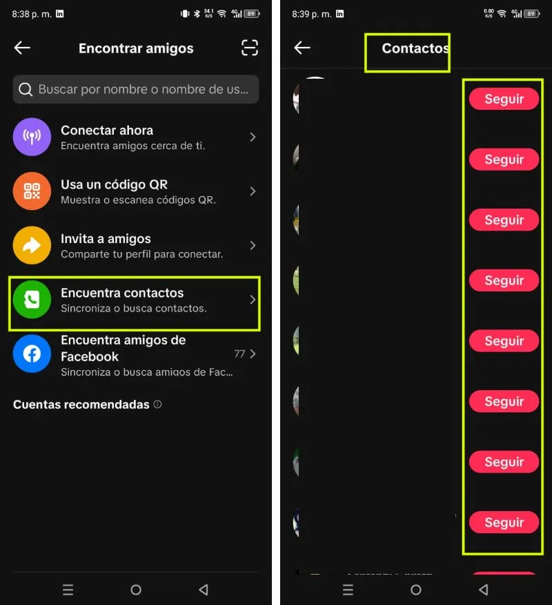 Rechercher des contacts dans le répertoire de vos amis TikTok