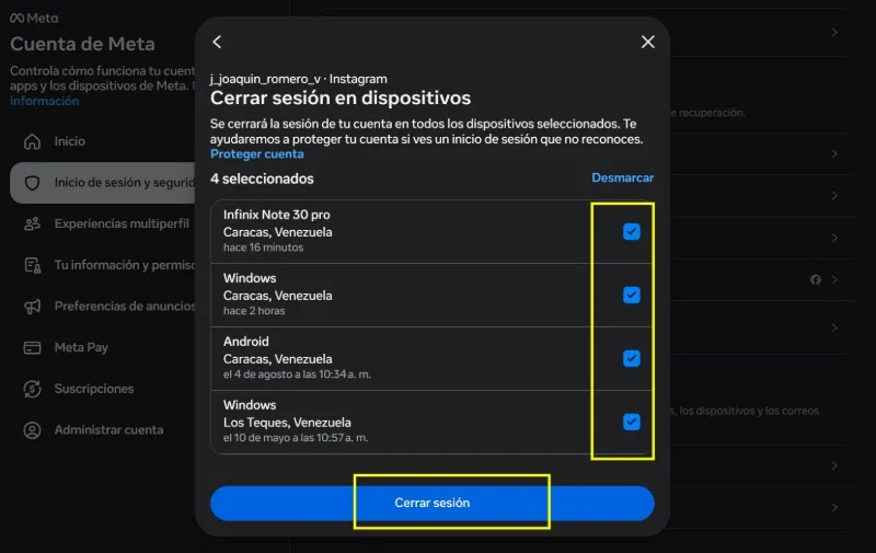 Déconnectez-vous de tous les appareils du compte Facebook