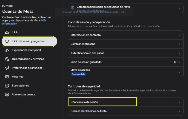 Connexions au compte Facebook