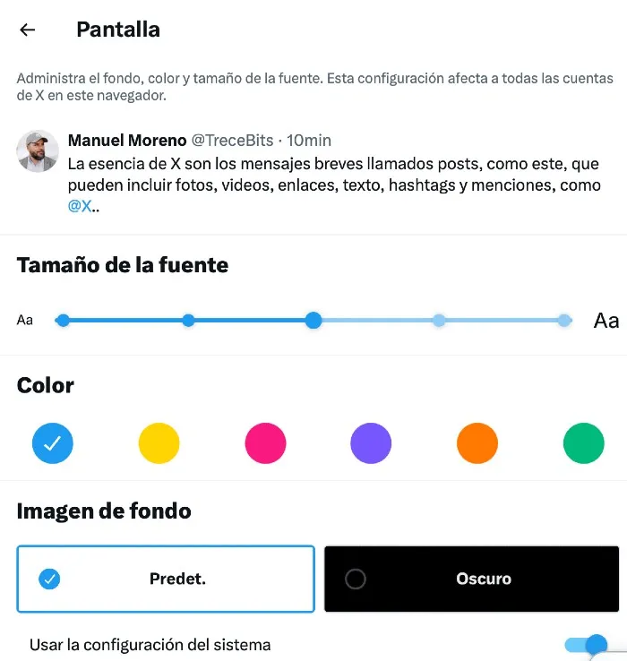 Taille de la police Couleur Twitter
