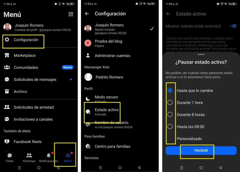 Suspendre l'application Messenger à l'état actif