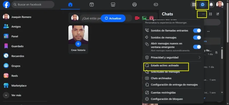 Désactiver le statut actif Facebook Messenger Web