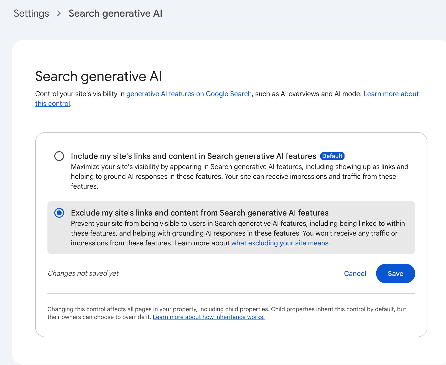 Paramètres des contrôles Google Generative Ai