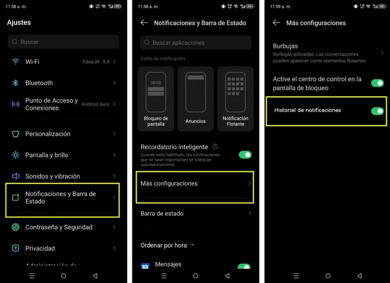 Activer l'historique des notifications sur Android