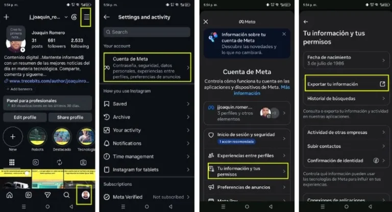 Comment exporter vos informations depuis votre compte Meta sur Instagram