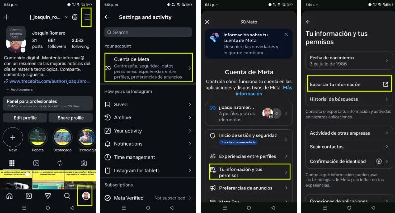 Comment exporter vos informations depuis votre compte Meta sur Instagram