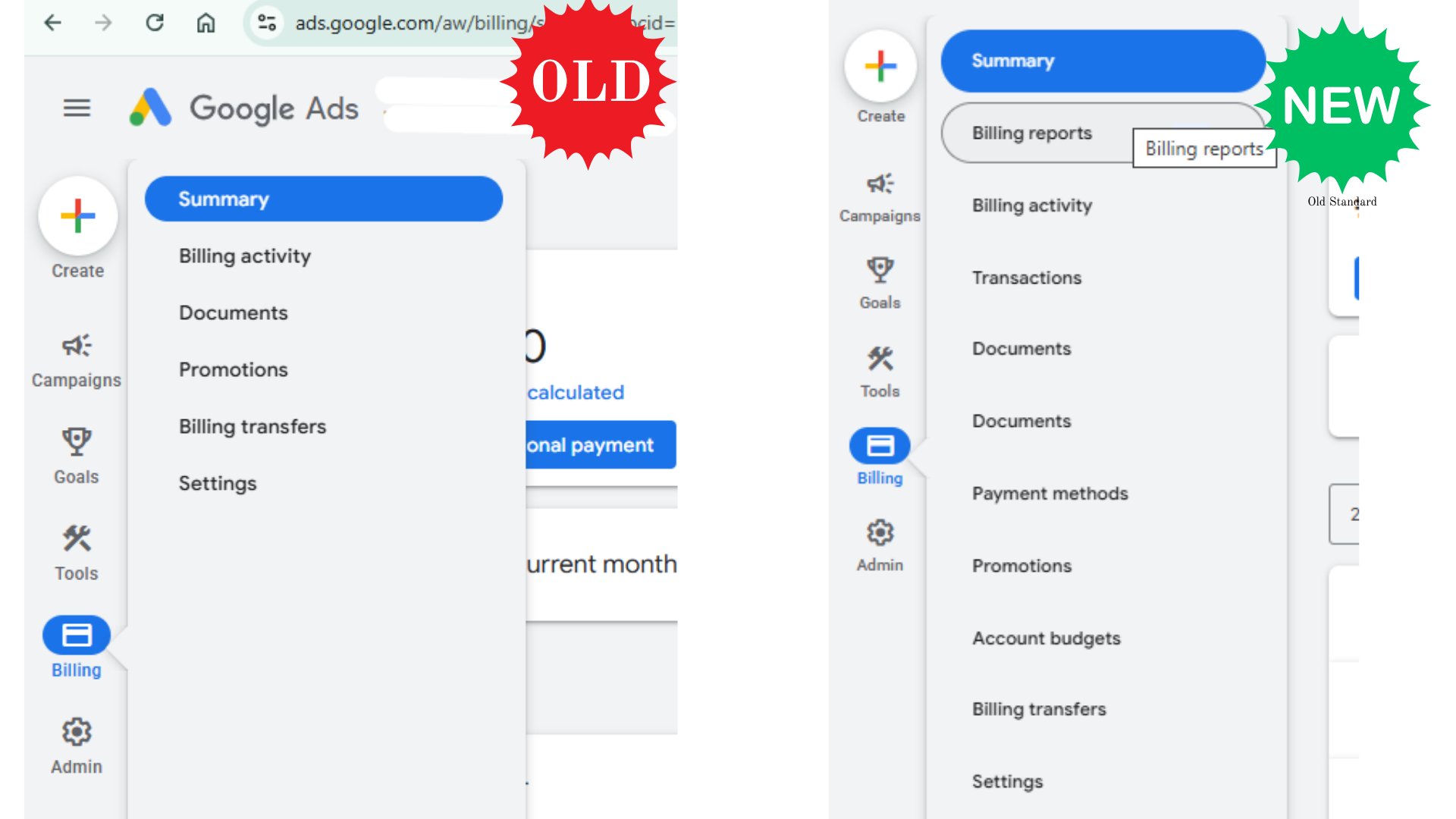 Menu de facturation Google Ads