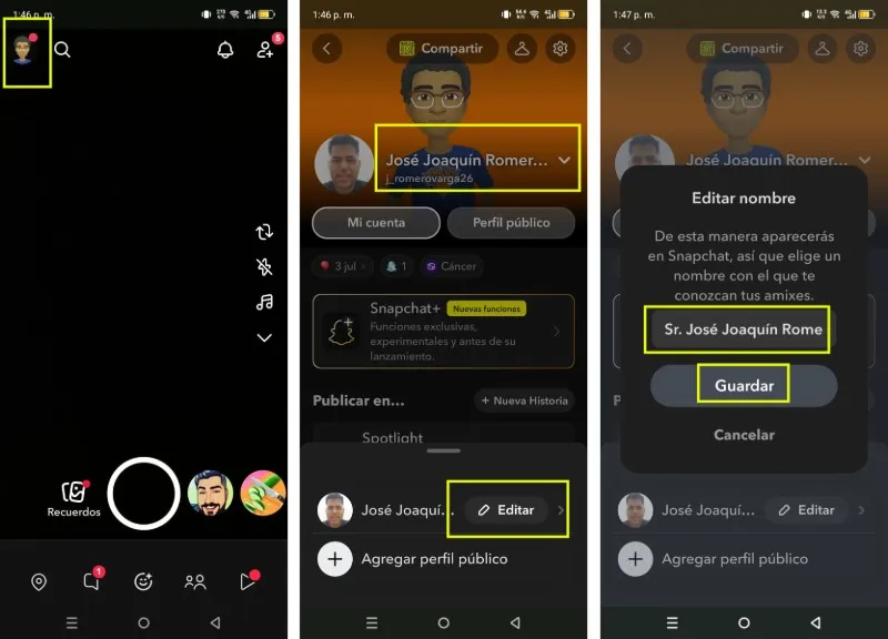 comment ajouter des pronoms sur Snapchat