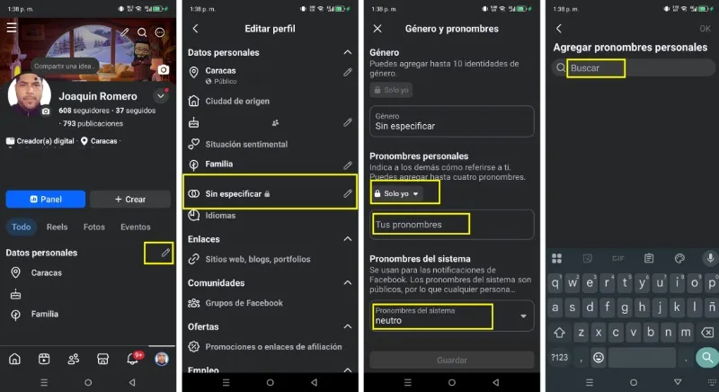 comment ajouter des pronoms sur Facebook