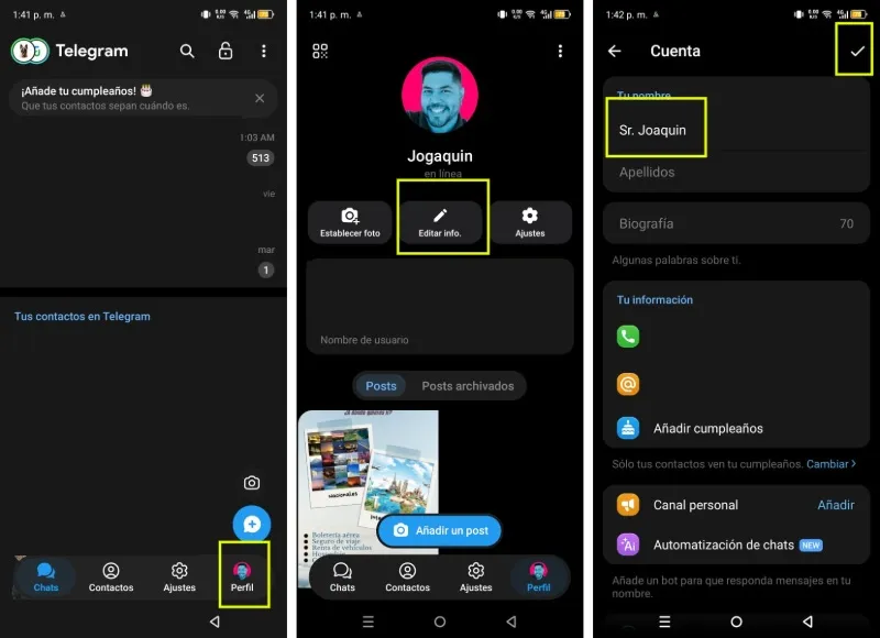 comment ajouter des pronoms sur Telegram