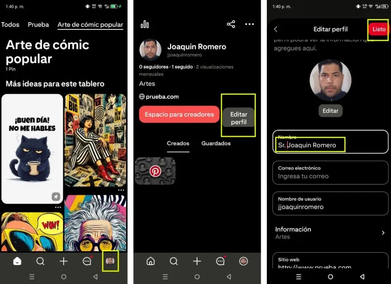 comment ajouter des pronoms sur Pinterest