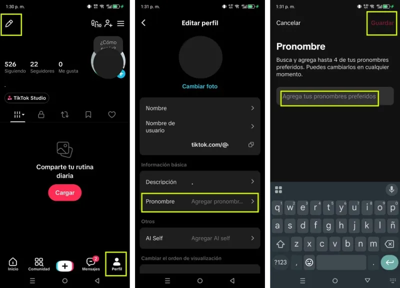 comment ajouter des pronoms sur TikTok