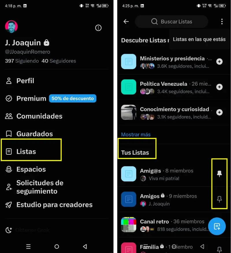 comment épingler et désépingler une liste de