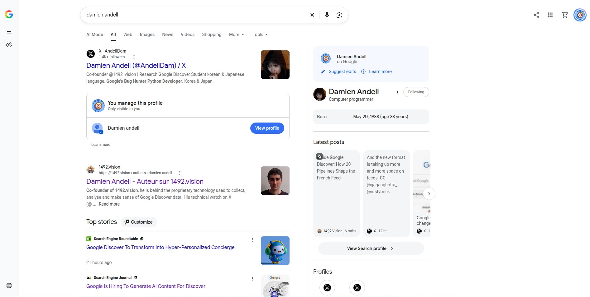 Barre latérale gauche du mode Google Ai