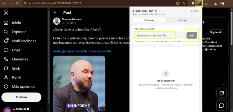 Comment ajouter le compte x dans x après l'heure locale
