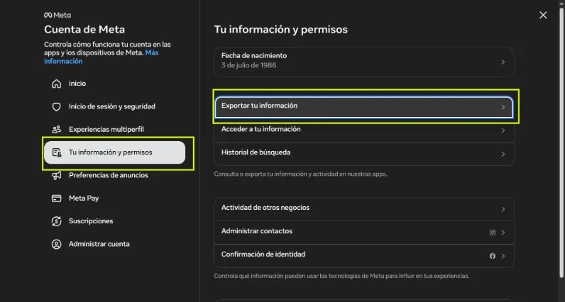 Comment exporter les informations de profil Facebook