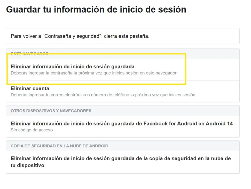 supprimer le mot de passe Facebook enregistré