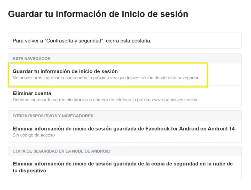 enregistrer le mot de passe Facebook