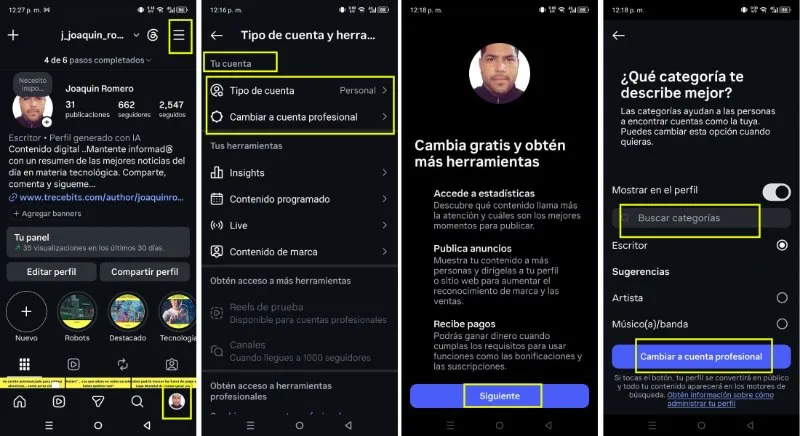 Comment changer le profil d'un compte Instagram en professionnel