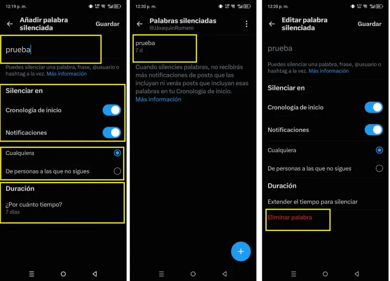 comment désactiver les mots dans X (anciennement Twitter) sur Android