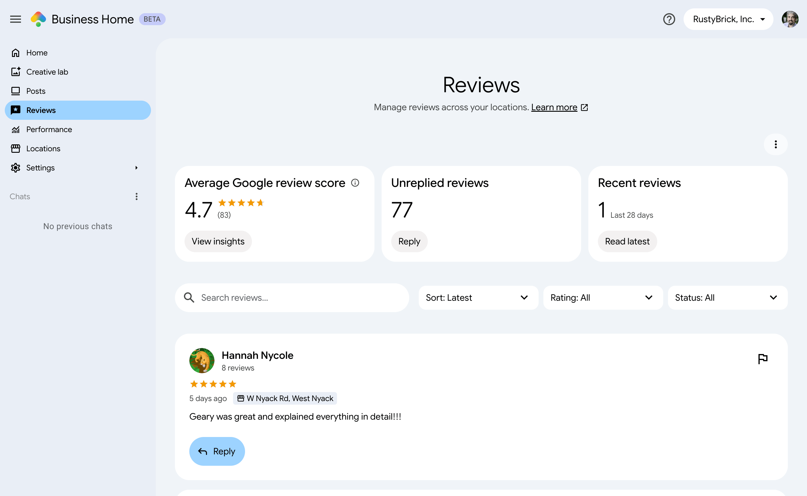Avis sur Google Business Home