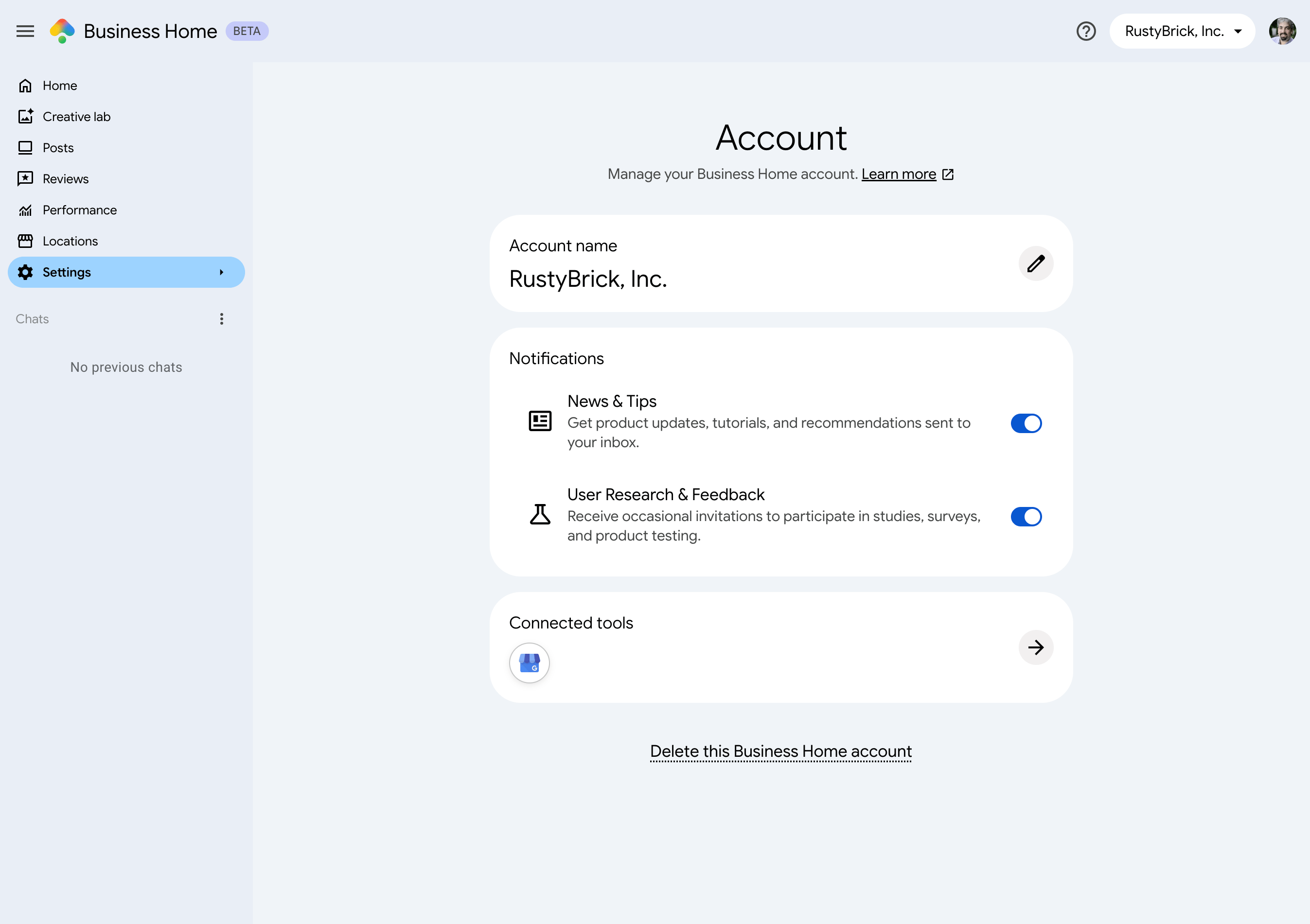 Paramètres de Google Business Home