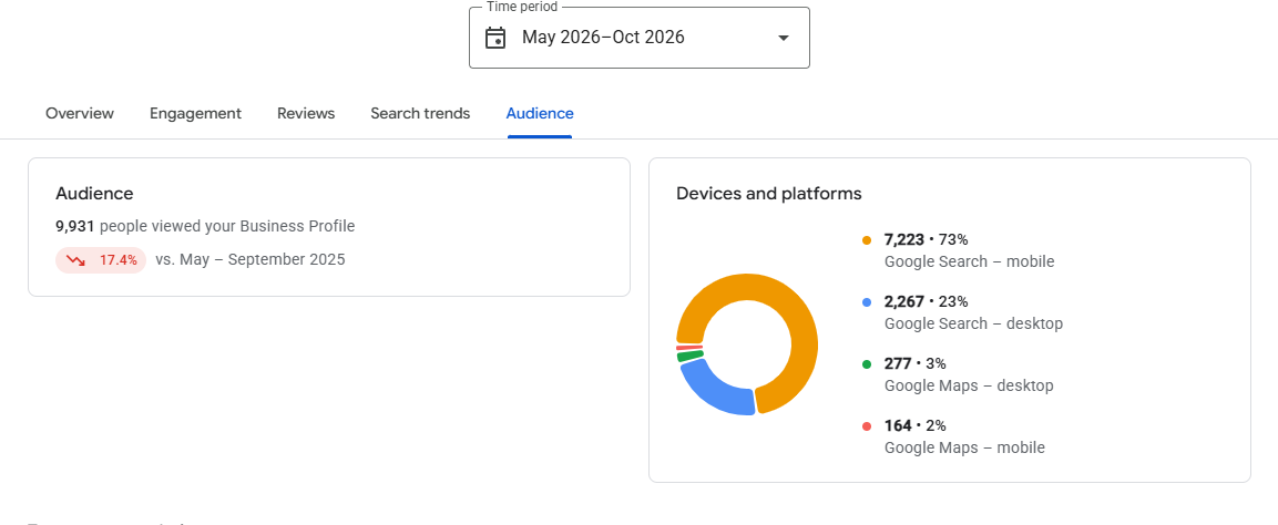 Rapport sur les performances des profils d'entreprise Google Nouvelle audience