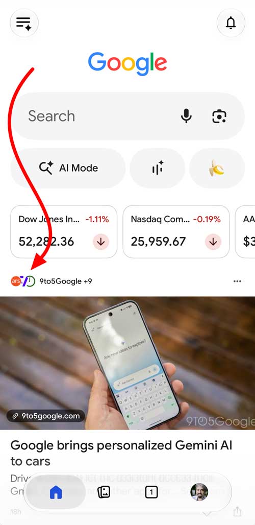 Lien vers les sources Google Discover