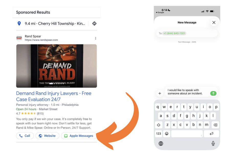 Bouton de messages Apple Google Ads
