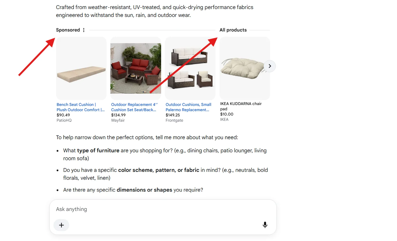 Google Ai Mode Tous les produits Produits sponsorisés