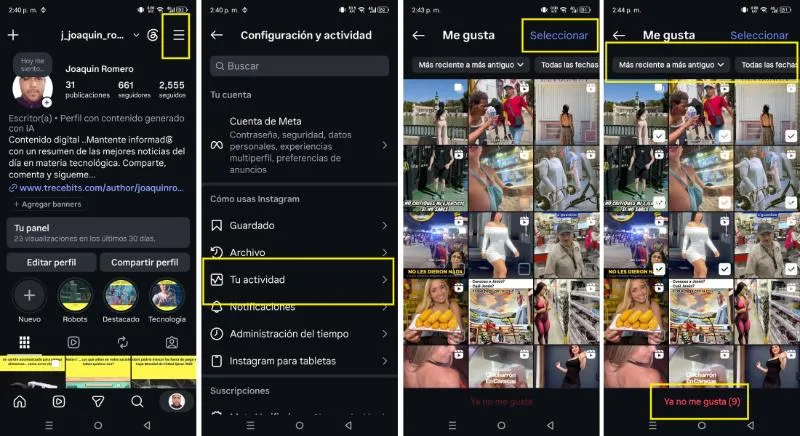 comment supprimer plusieurs likes à la fois sur Instagram