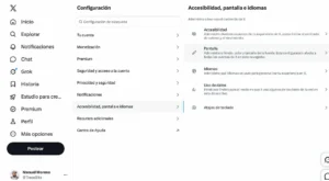 X Menu de l'écran Twitter