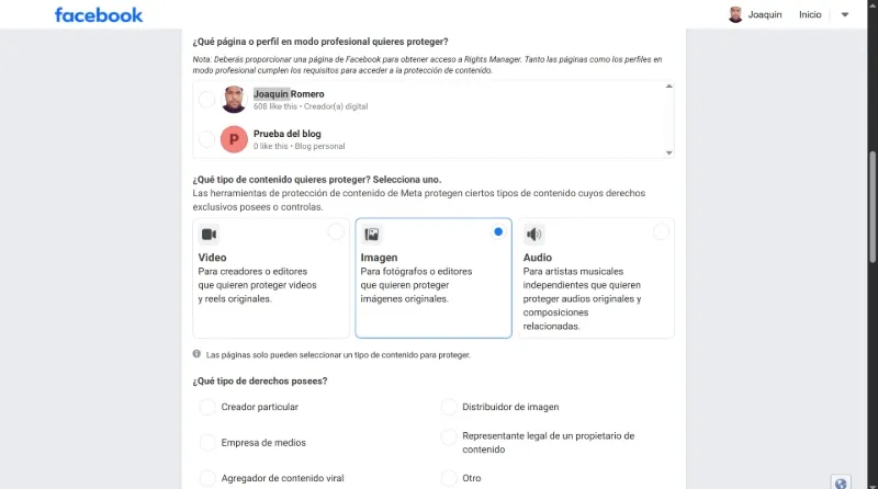 Demander l'accès à Rights Manager pour revendiquer la paternité des images Facebook